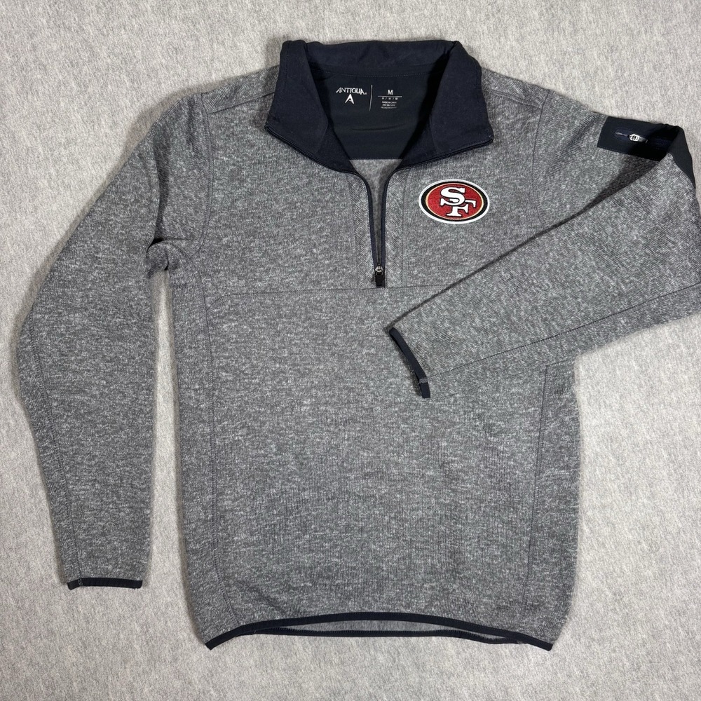 San Francisco 49ers Antigua Men's Medium Regular Fit Logo 1/2 Zip Gray Sweater